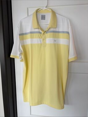 Callaway Yellow and White Men's Stripe Golf Polo